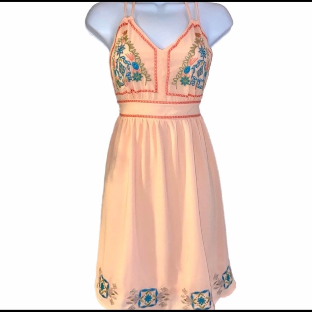 Peach embroidered mini dress